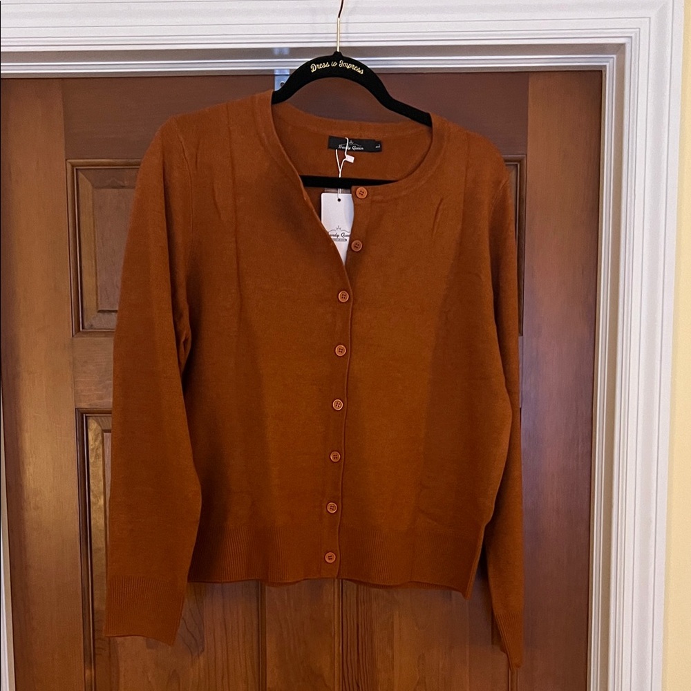 Amazon Women's Rust Button-Front Crewneck Cardigan